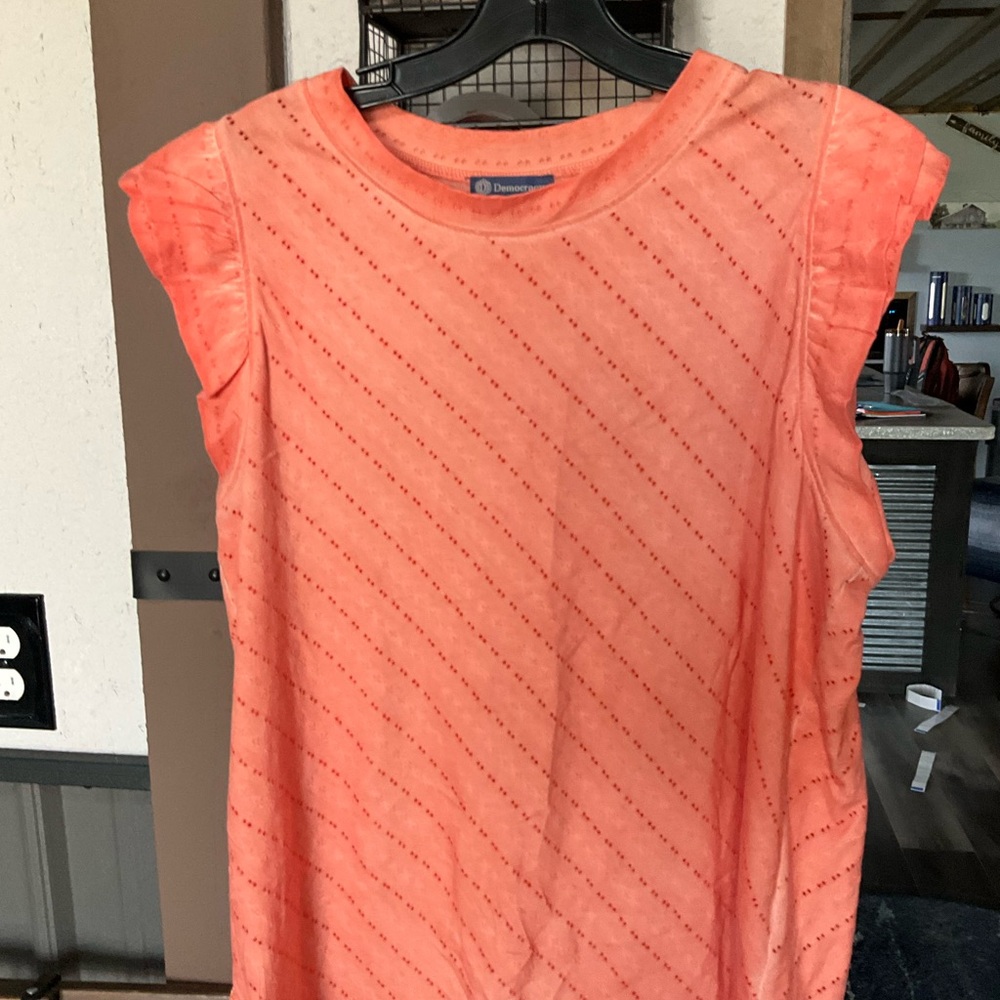Democracy Coral Eyelet Tank with Flutter Shoulders